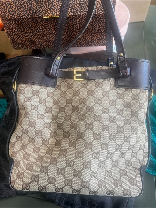 Gucci Handbags - Gucci Beige & Brown GG Canvas Tote with Dark Brown Trim